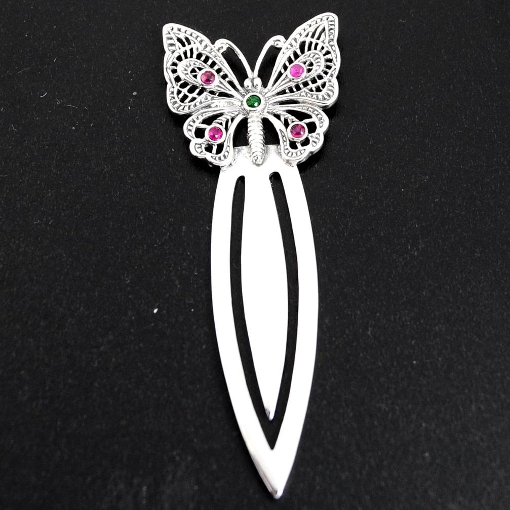 0.42cts natural green emerald ruby 925 sterling silver bookmark jewelry